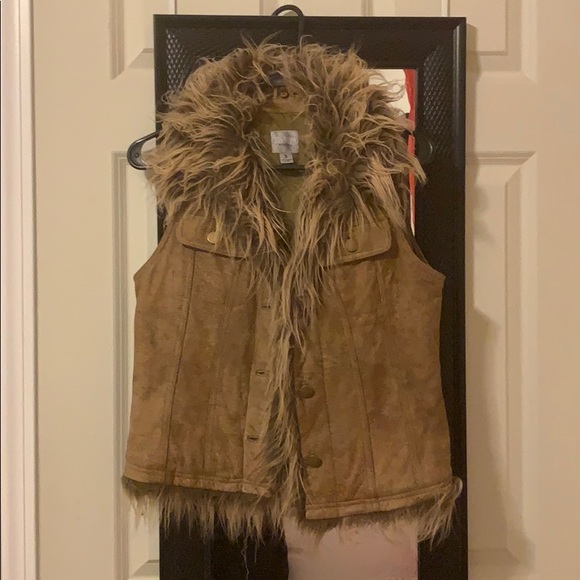 VINTAGE Leather vest faux fur jacket - Picture 1 of 1
